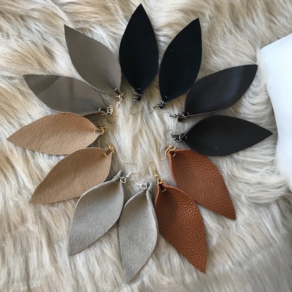 Black Genuine Leather Earrings - Picture 6 of 6